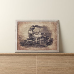 Vintage Train print for furniture decoupage