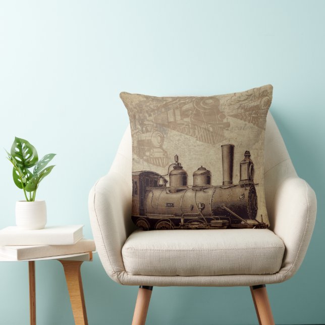 Vintage train railroad throw pillow (Chair)