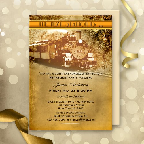 Vintage Train Retirement Party Invitation