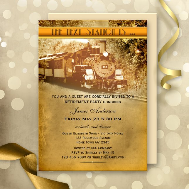 Vintage Train Retirement Party Invitation (Creator Uploaded)
