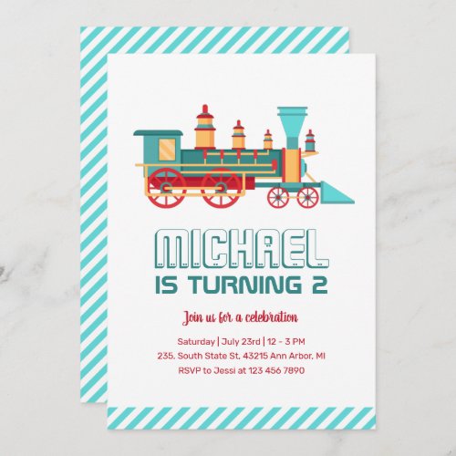 Vintage Train Retro and Colorful Kids Birthday Invitation