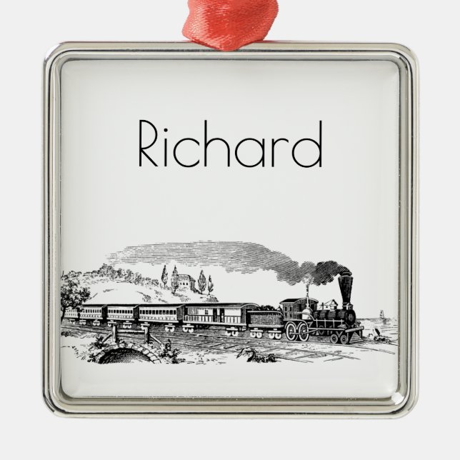 vintage Train sketch Metal Ornament (Front)