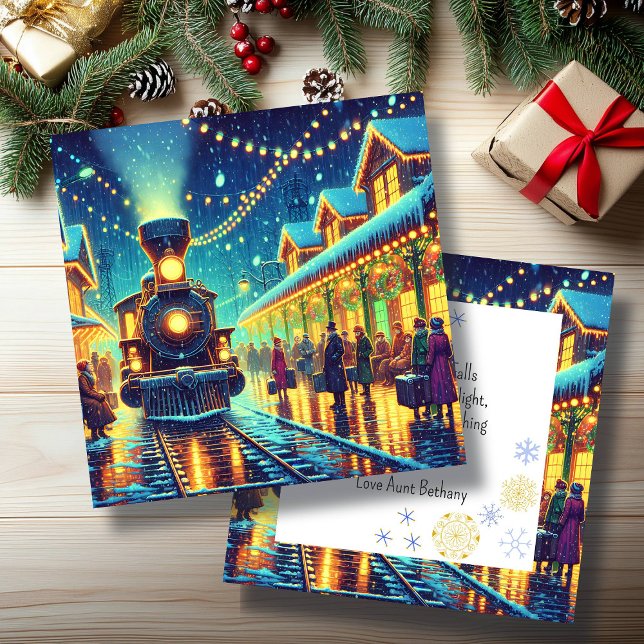 Vintage Train Station on Christmas Eve Personalize (Creator Uploaded)