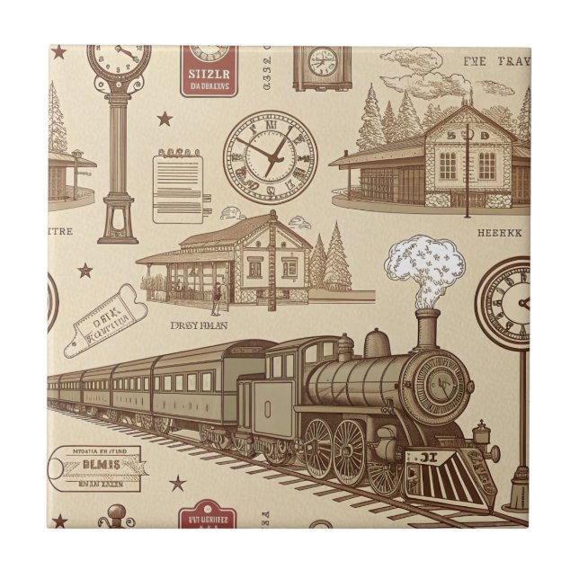 Vintage Train Station Pattern (1) Ceramic Tile (Front)