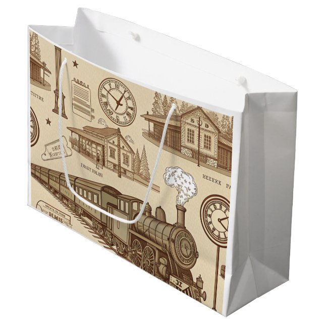 Vintage Train Station Pattern (1) Large Gift Bag (Front Angled)