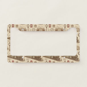 Vintage Train Station Pattern (1) License Plate Frame