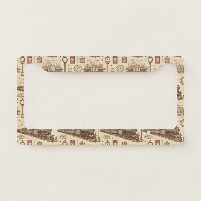 Vintage Train Station Pattern (1) License Plate Frame (Front)
