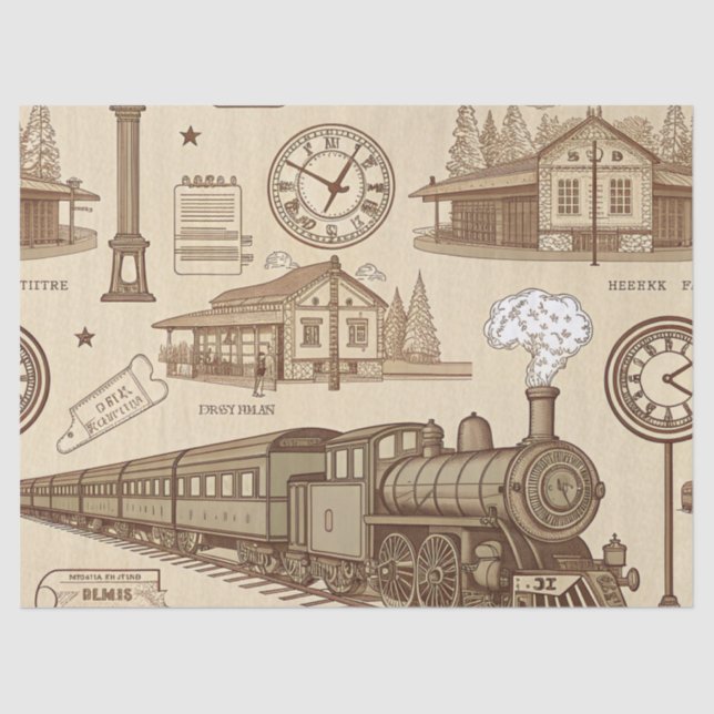 Vintage Train Station Pattern (1) Tissue Paper (Front)