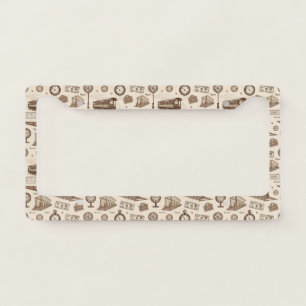 Vintage Train Station Pattern (2) License Plate Frame