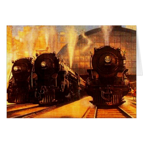 Vintage Train Station Railroad rr Locomotives Card