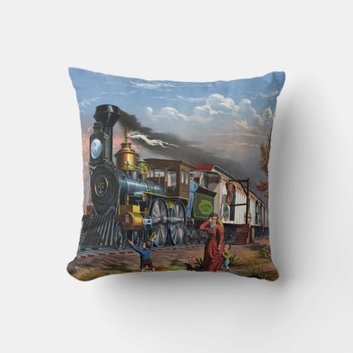 Vintage Train Station Throw Pillow