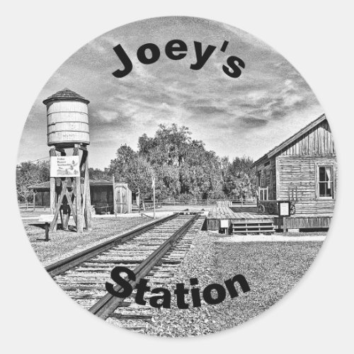 Vintage Train Station With Customizable Text Classic Round Sticker