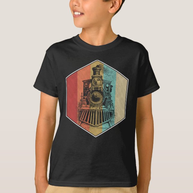 Vintage Train Steam Engine Locomotive Retro T-Shirt (Front)