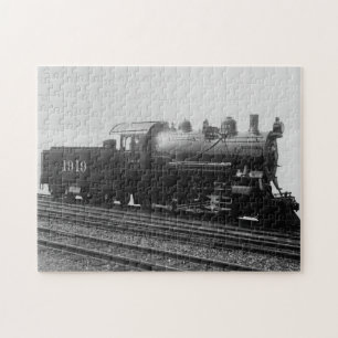 Vintage Train Steam Engine Rails Track Black White Jigsaw Puzzle