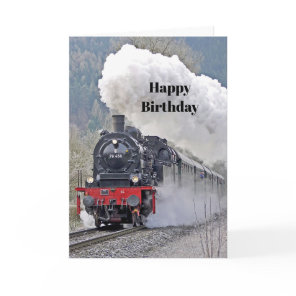 Vintage Train Steam Locomotive Photo Birthday Card