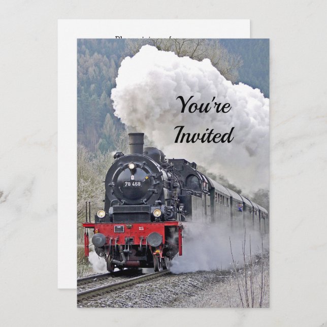 Vintage Train Steam Locomotive Photo Birthday Invitation (Front/Back)