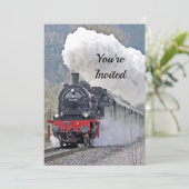 Vintage Train Steam Locomotive Photo Birthday Invitation (Standing Front)