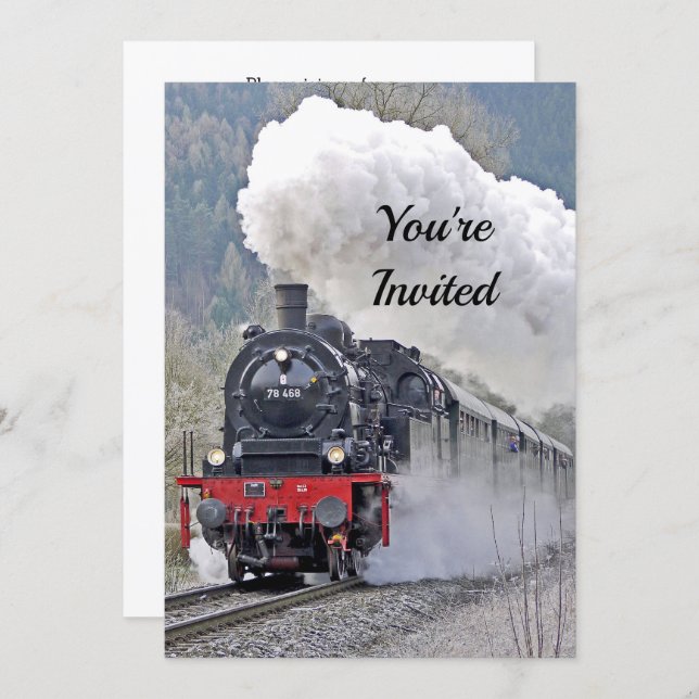 Vintage Train Steam Locomotive Photo Birthday Invitation (Front/Back)