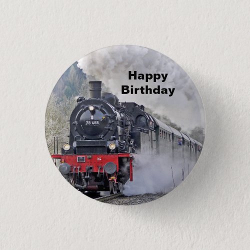 Vintage Train Steam Locomotive Photo Button