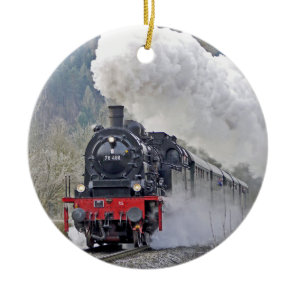 Vintage Train Steam Locomotive Photo Ceramic Ornament