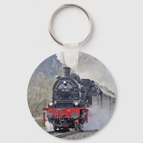 Vintage Train Steam Locomotive Photo Keychain