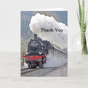 Vintage Train Steam Locomotive Photo Letterpress Thank You Card