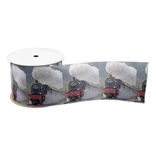 Vintage Train Steam Locomotive Photo Satin Ribbon