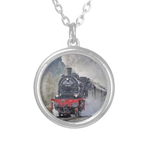 Vintage Train Steam Locomotive Photo Silver Plated Necklace