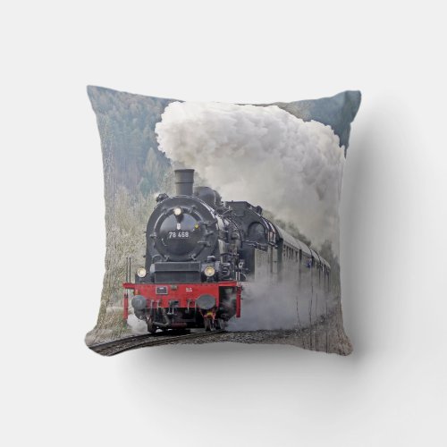 Vintage Train Steam Locomotive Photo Throw Pillow