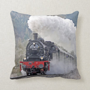 Vintage Train Steam Locomotive Photo Throw Pillow