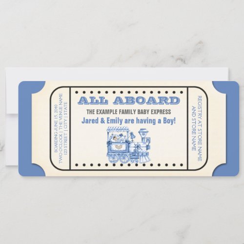 Vintage Train Ticket Baby Boy Shower Invitation