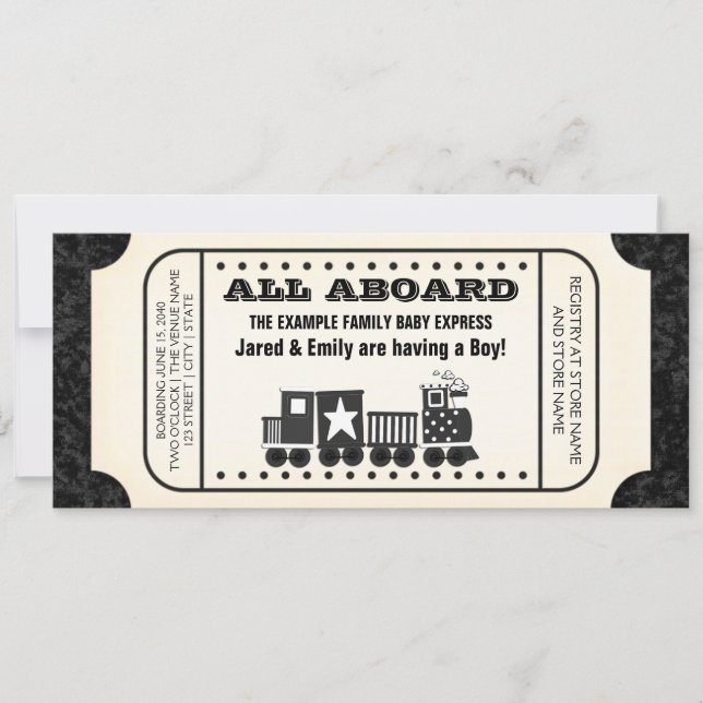 Vintage Train Ticket Baby Shower Invitation (Front)