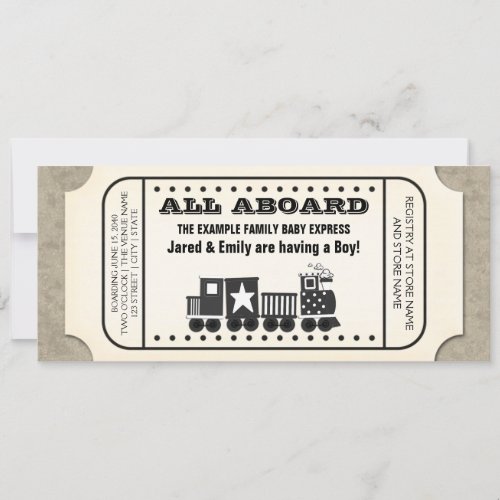Vintage Train Ticket Baby Shower Invitation