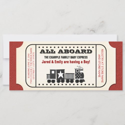 Vintage Train Ticket Baby Shower Invitation