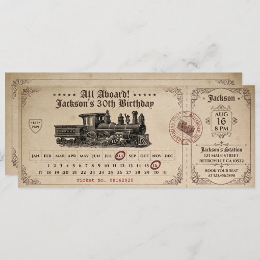 Vintage Train Ticket Birthday Invitation | Zazzle