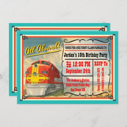 Vintage Train Ticket Birthday Party Invitation