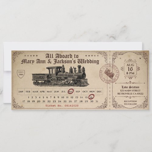 Vintage Train Ticket Wedding Invitation