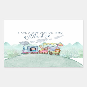 Vintage Train Transport Birthday Watercolor photo Rectangular Sticker
