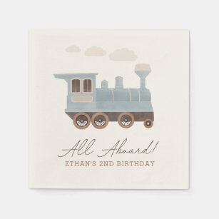 Vintage Train Transportation Birthday Napkins