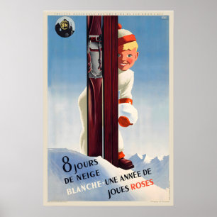 Vintage Train Travel Railway Vintage Ski Poster