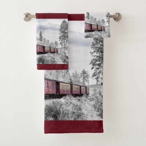 Vintage Train Travelling through Winter Landscape Bath Towel Set