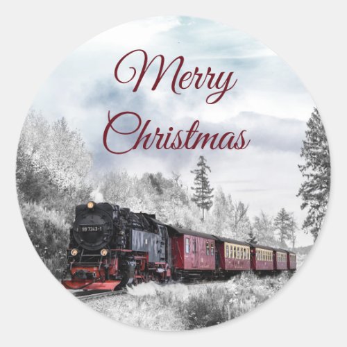Vintage Train Travelling through Winter Landscape Classic Round Sticker