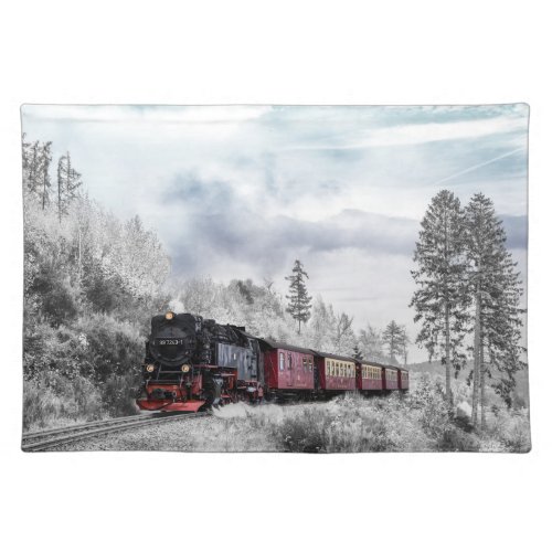 Vintage Train Travelling through Winter Landscape Cloth Placemat