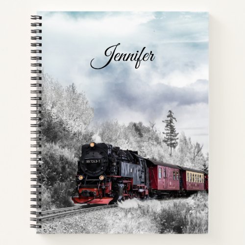 Vintage Train Travelling through Winter Landscape Notebook
