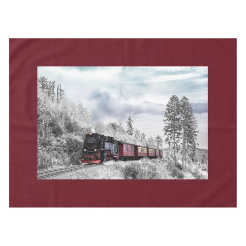 Vintage Train Travelling through Winter Landscape Tablecloth
