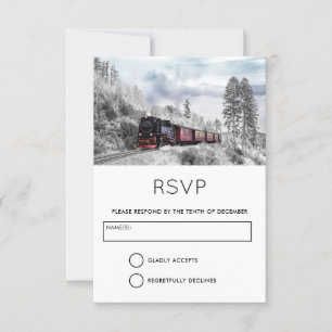 Vintage Train Travelling through Winter RSVP Invitation
