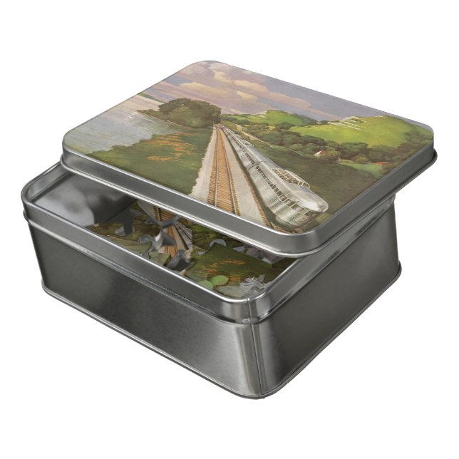 Vintage Train Vacation, Locomotive in Country Jigsaw Puzzle (Lid Open)