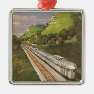 Vintage Train Vacation, Locomotive in Country Metal Ornament