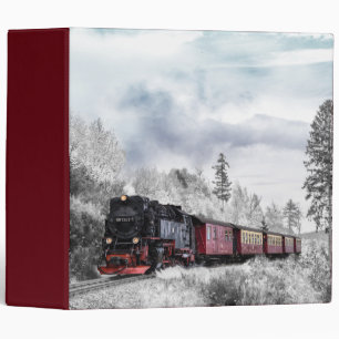 Vintage Train Winter Christmas Scene 3 Ring Binder