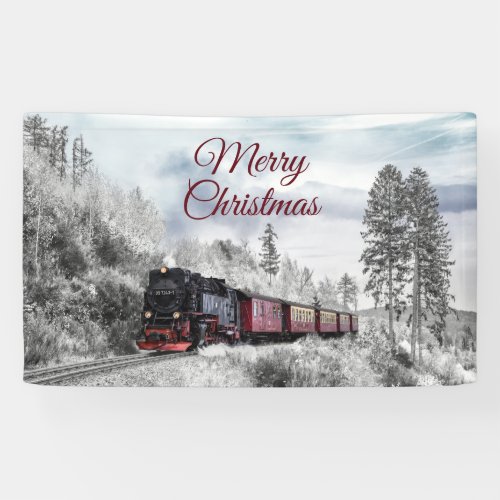 Vintage Train Winter Christmas Scene Banner